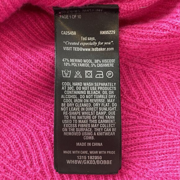 Ted Baker Bobbe London Peplum Sweater Pink Flared Top Cashmere Blend Womens S - Picture 8 of 14